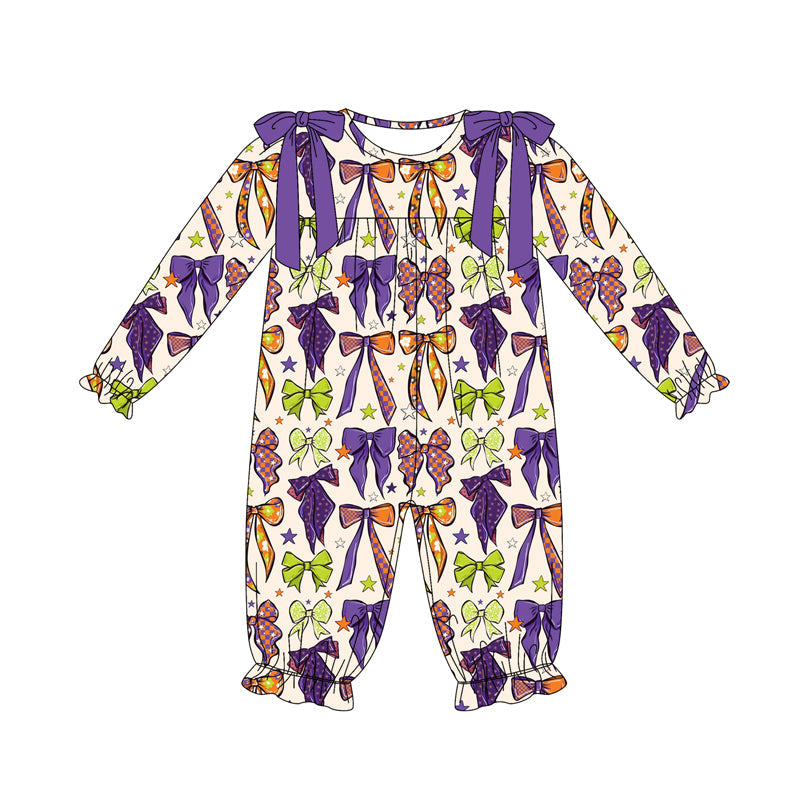 Purple green orange bows witches girls Halloween romper