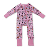 Pink bow pumpkin ghost baby girls Halloween zipper romper