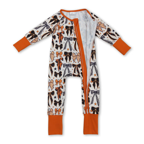 Orange black bows baby girls Halloween pajamas