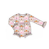 Long sleeves pink bow floral baby girls fall romper