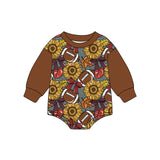 Brown long sleeves football sunflower bow baby girls romper