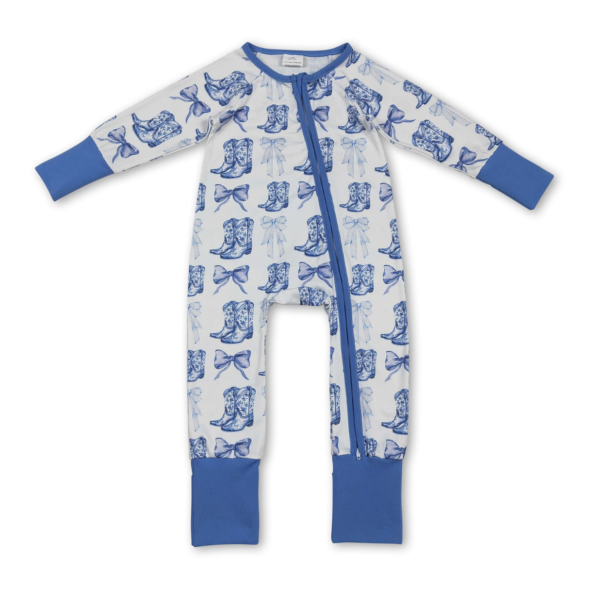 Light blue bow boots western baby girls zipper romper