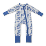 Light blue bow boots western baby girls zipper romper