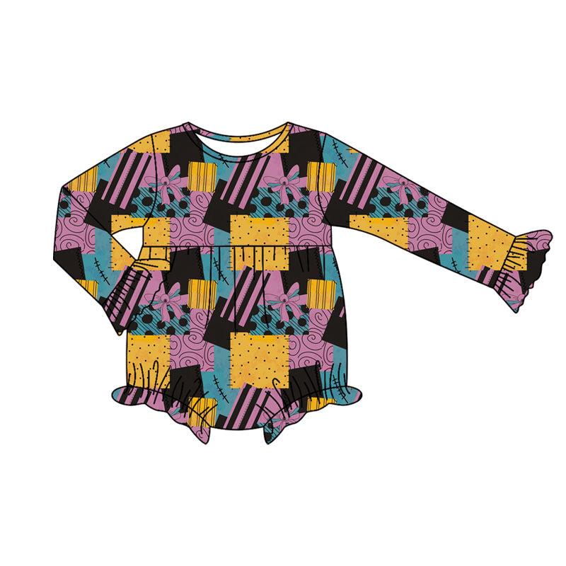 Long sleeves bow patchwork moon baby Halloween romper