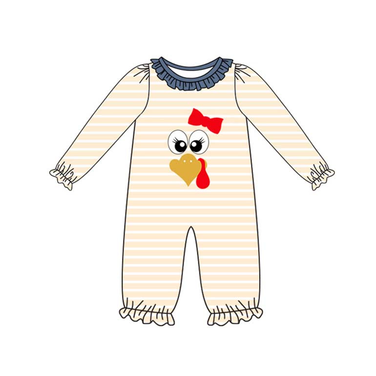 Stripe turkey bow baby girls Thanksgiving romper