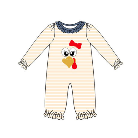 Stripe turkey bow baby girls Thanksgiving romper