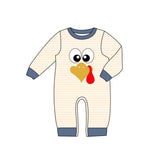 Stripe turkey bow baby boy Thanksgiving romper