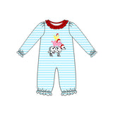 Stripe chicken pig cow Christmas hat baby girls romper