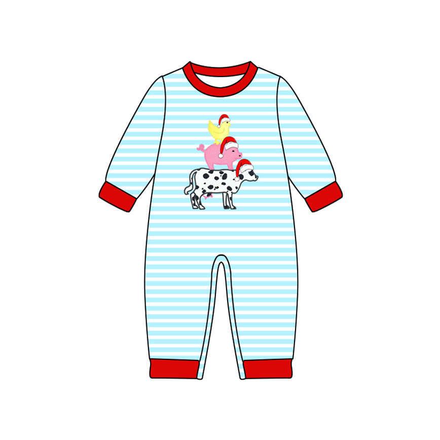 Stripe chicken pig cow Christmas hat baby boy romper