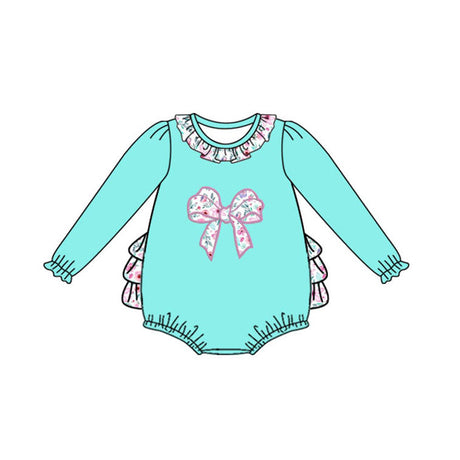 Long sleeves floral bow ruffle baby girls fall romper