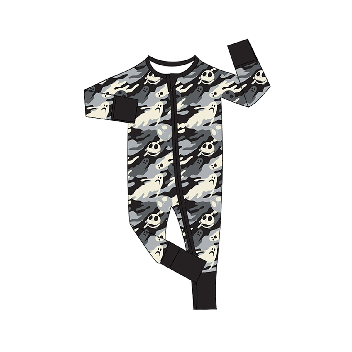 Long sleeves ghost camo baby boy Halloween zipper romper