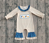 Plaid long sleeves turkey pumpkin girls Thanksgiving romper