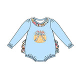 Long sleeves floral bow pumpkin ruffle girls fall romper