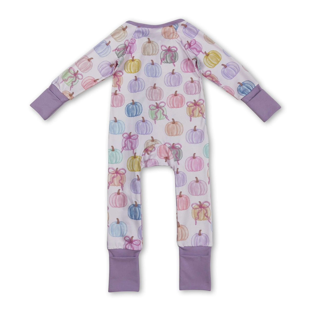 Long sleeves colorful pumpkin bow baby girls fall zip romper