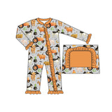 Cow pumpkin bat tractor famr baby girls Halloween zip romper