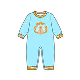 Light blue long sleeves turkey baby boy Thanksgiving romper