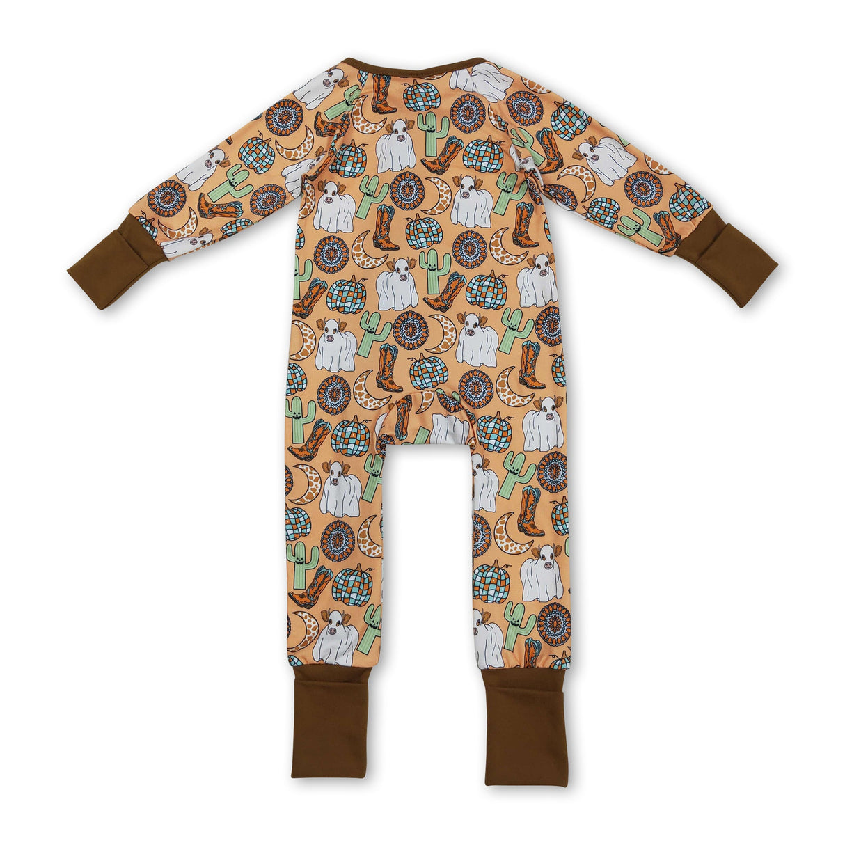 Cow cactus boots pumpkin western baby fall zipper romper