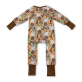 Cow cactus boots pumpkin western baby fall zipper romper