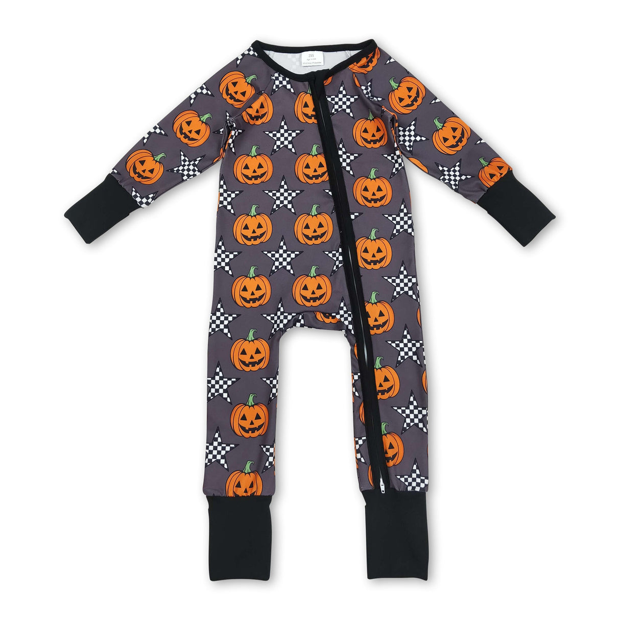Long sleeves pumpkin plaid star baby Halloween zipper romper