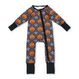 Long sleeves pumpkin plaid star baby Halloween zipper romper