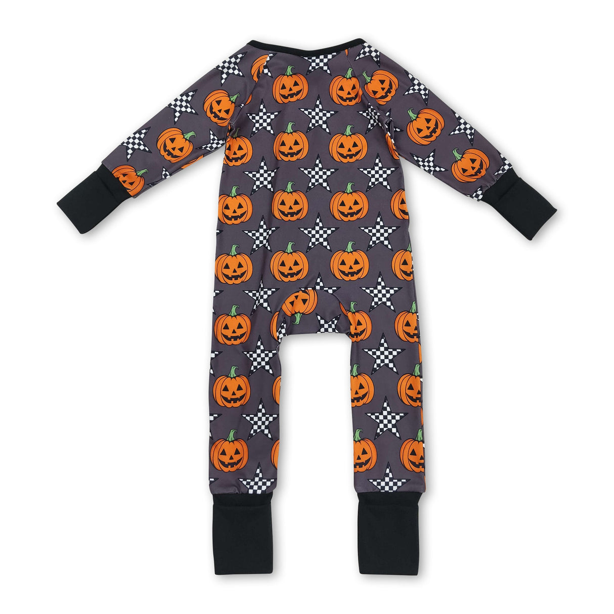 Long sleeves pumpkin plaid star baby Halloween zipper romper
