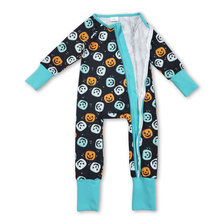 Long sleeves pumpkin baby kids Halloween zipper romper