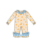 Long sleeves candy corn bow baby girls Halloween romper