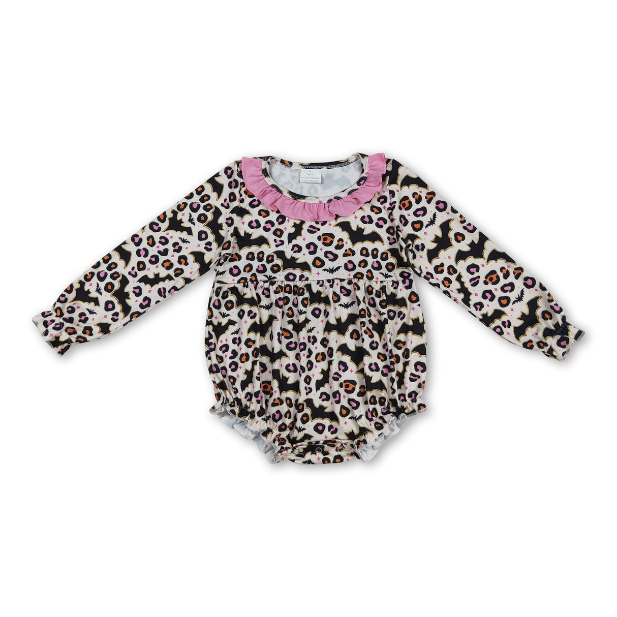 Long sleeves leopard bat baby girls Halloween romper