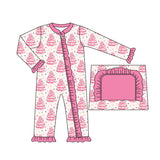 Long sleeves pink pumpkin cake baby girls Christmas romper