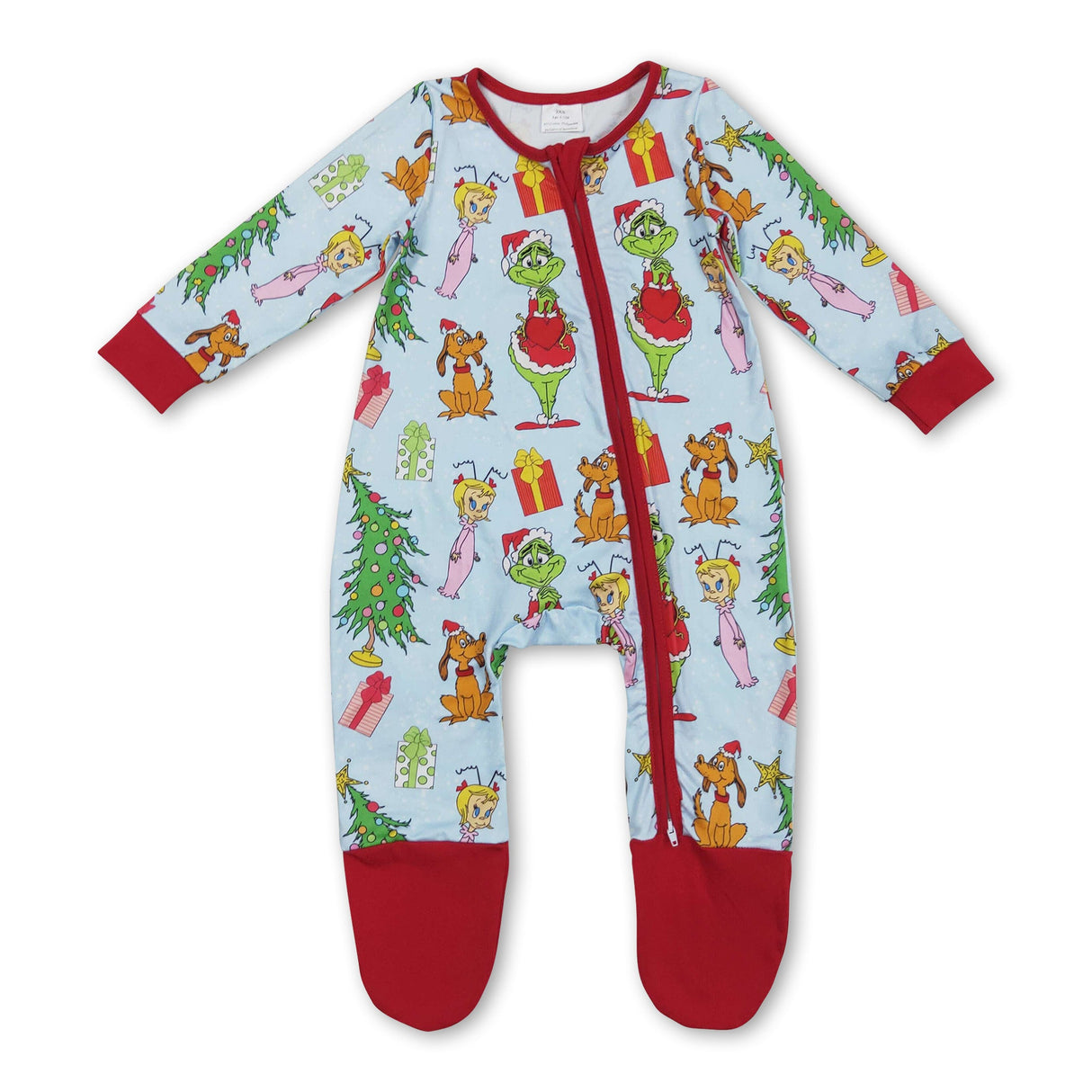 Green face Christmas tree girls Christmas zipper romper