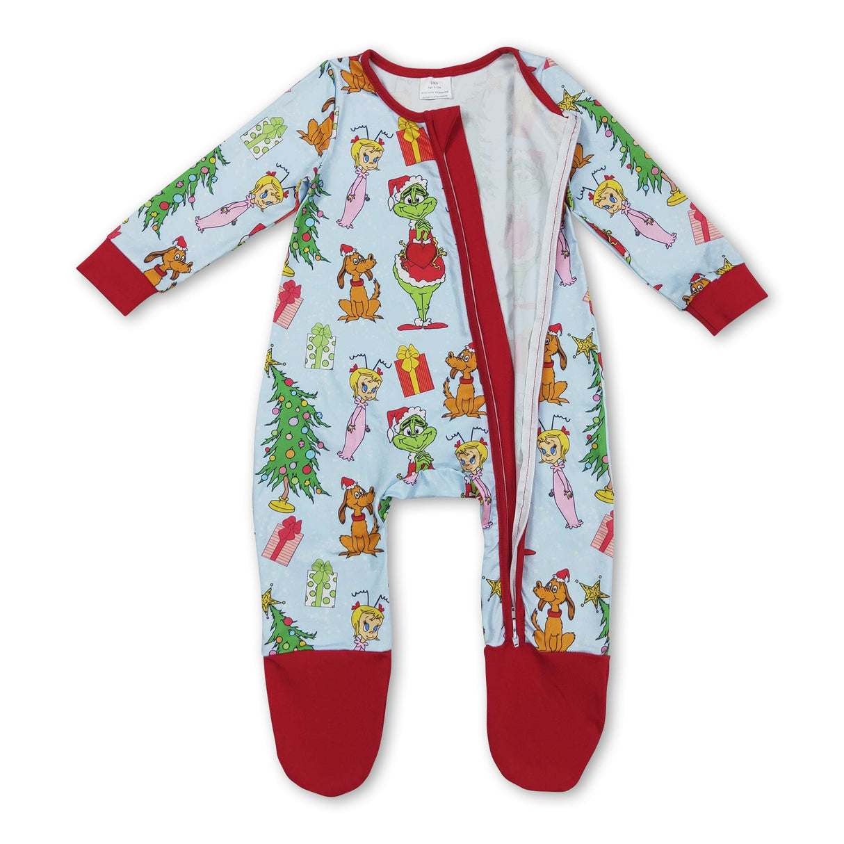 Green face Christmas tree girls Christmas zipper romper