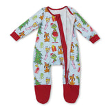 Green face Christmas tree girls Christmas zipper romper