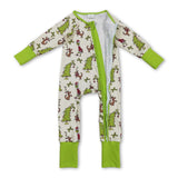 Green face bow Christmas tree baby girls zipper romper