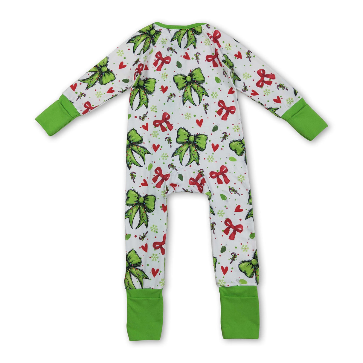 Ruffle green face baby girls Christmas zipper romper