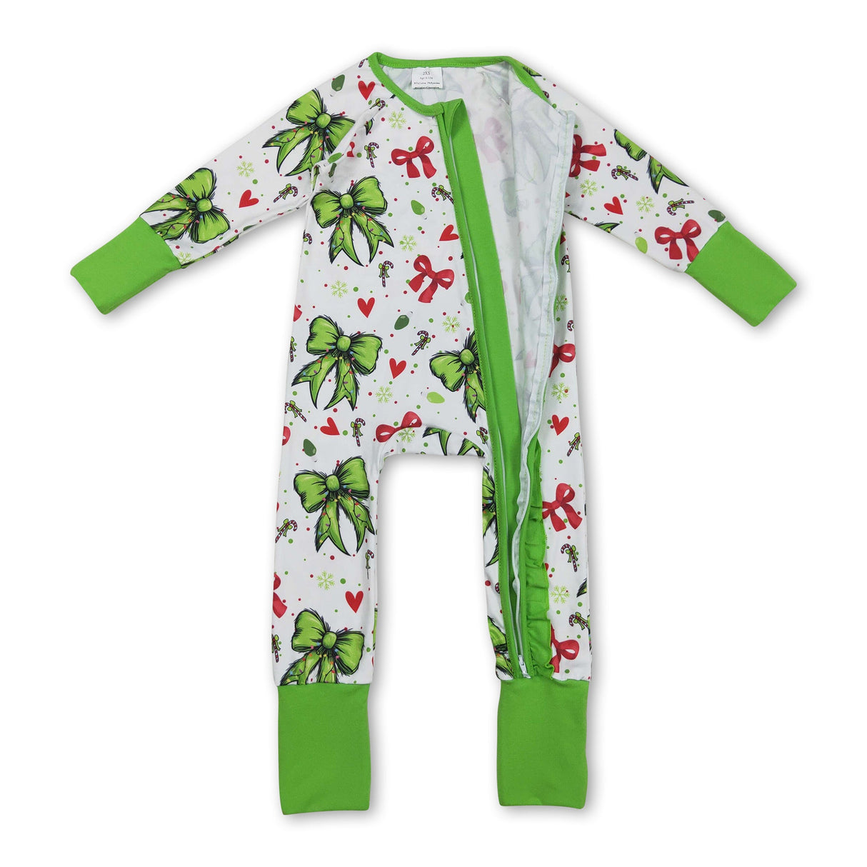 Ruffle green face baby girls Christmas zipper romper