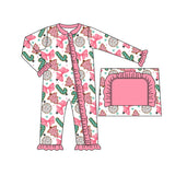 Long sleeves Christmas tree bow candy cane baby zip romper