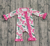 Long sleeves Christmas tree bow candy cane baby zip romper