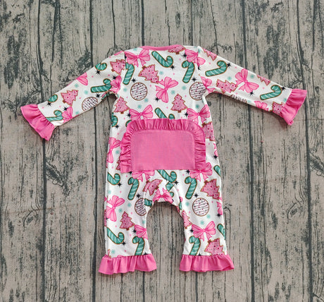 Long sleeves Christmas tree bow candy cane baby zip romper