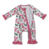 Long sleeves Christmas tree bow candy cane baby zip romper
