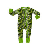Green face leopard baby kids zipper Christmas romper
