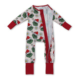 Floral green face Christmas hat baby girls zipper romper