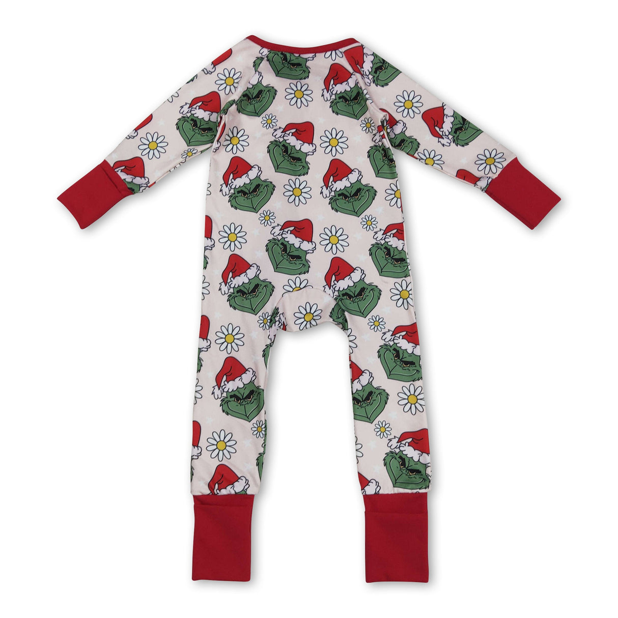 Floral green face Christmas hat baby girls zipper romper
