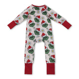 Floral green face Christmas hat baby girls zipper romper