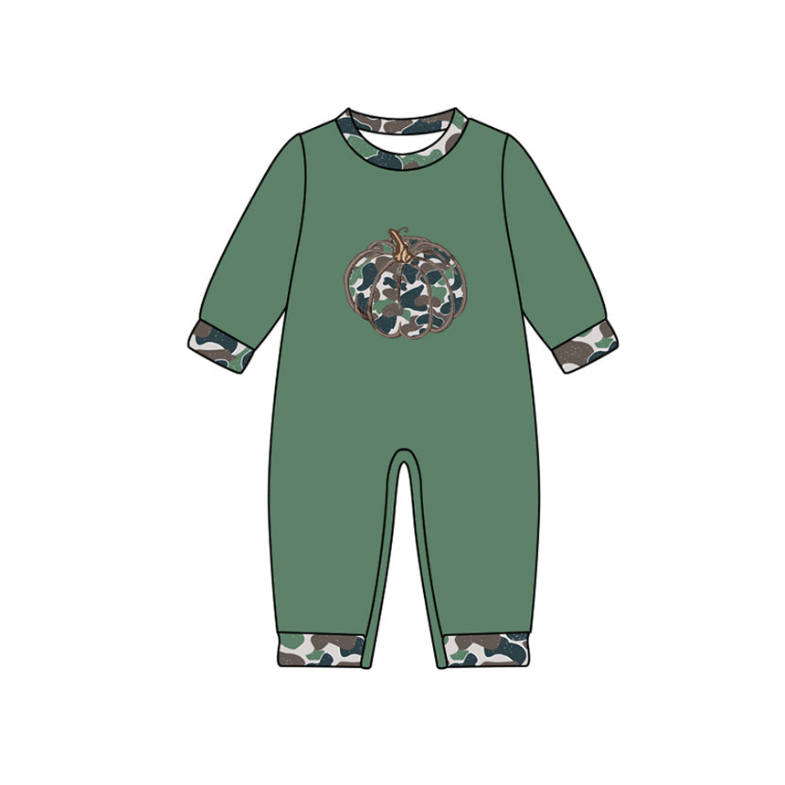 Long sleeves camo pumpkin baby boy fall romper