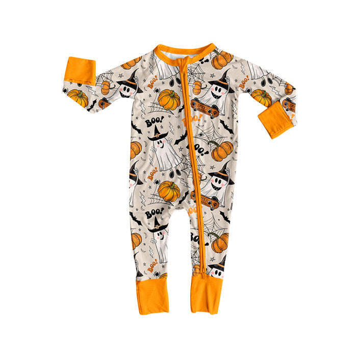 Long sleeves ghost boo pumpkin baby boy Halloween romper