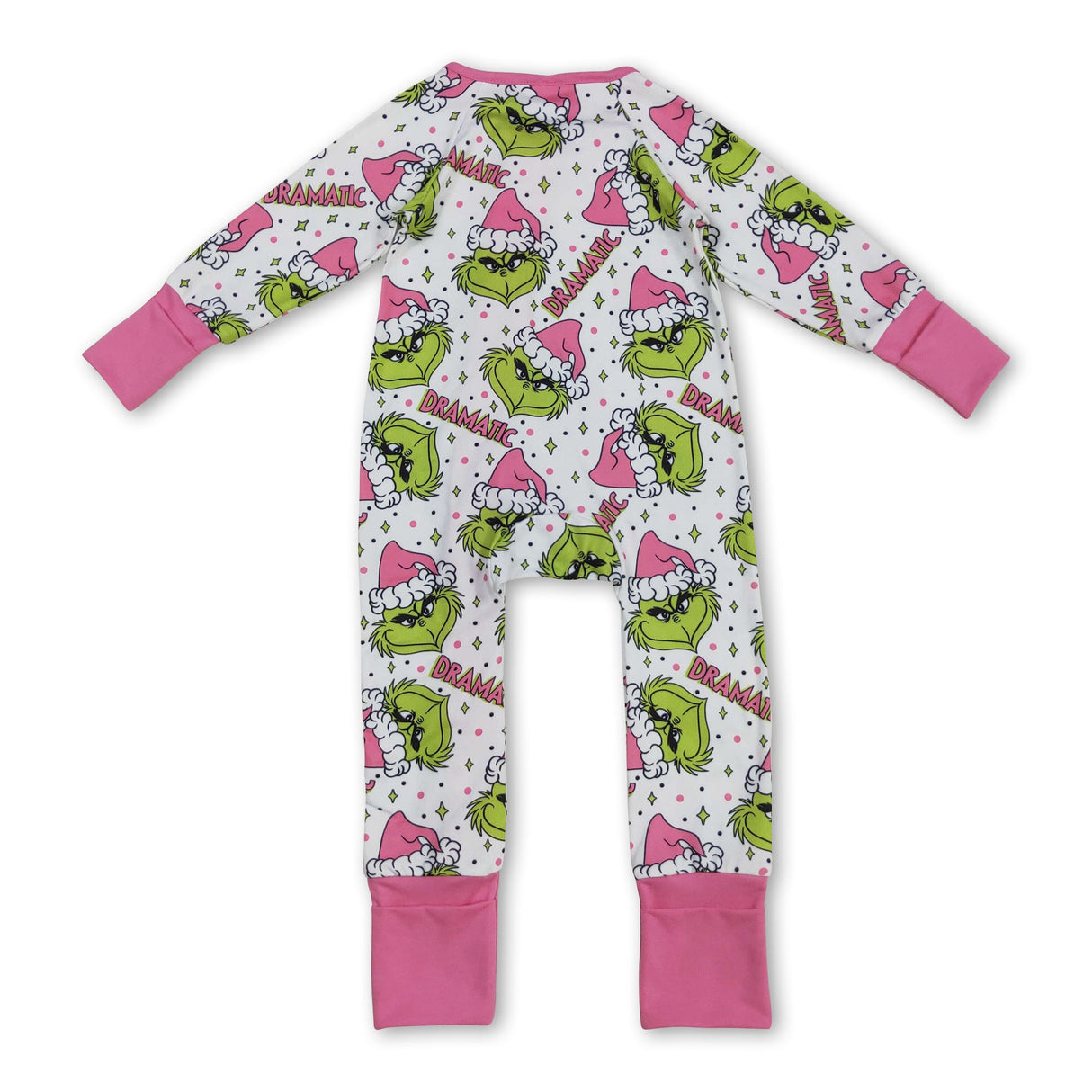 Pink Christmas hat green face baby girls zipper romper