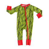 Red long sleeves green face baby Christmas zipper romper