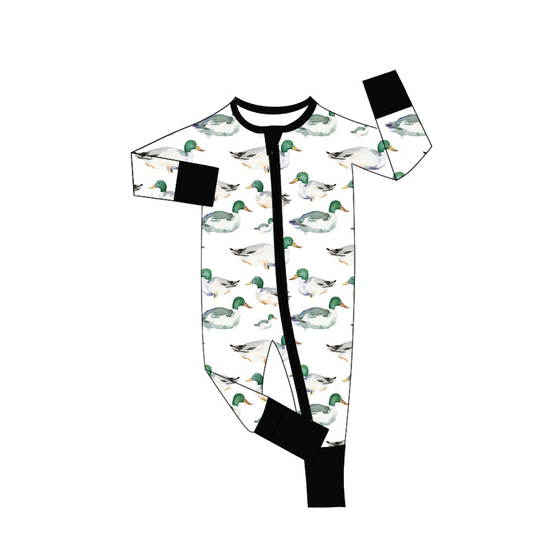 Navy long sleeves duck baby boy zipper romper
