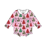 Leopard green red Christmas tree baby girls romper