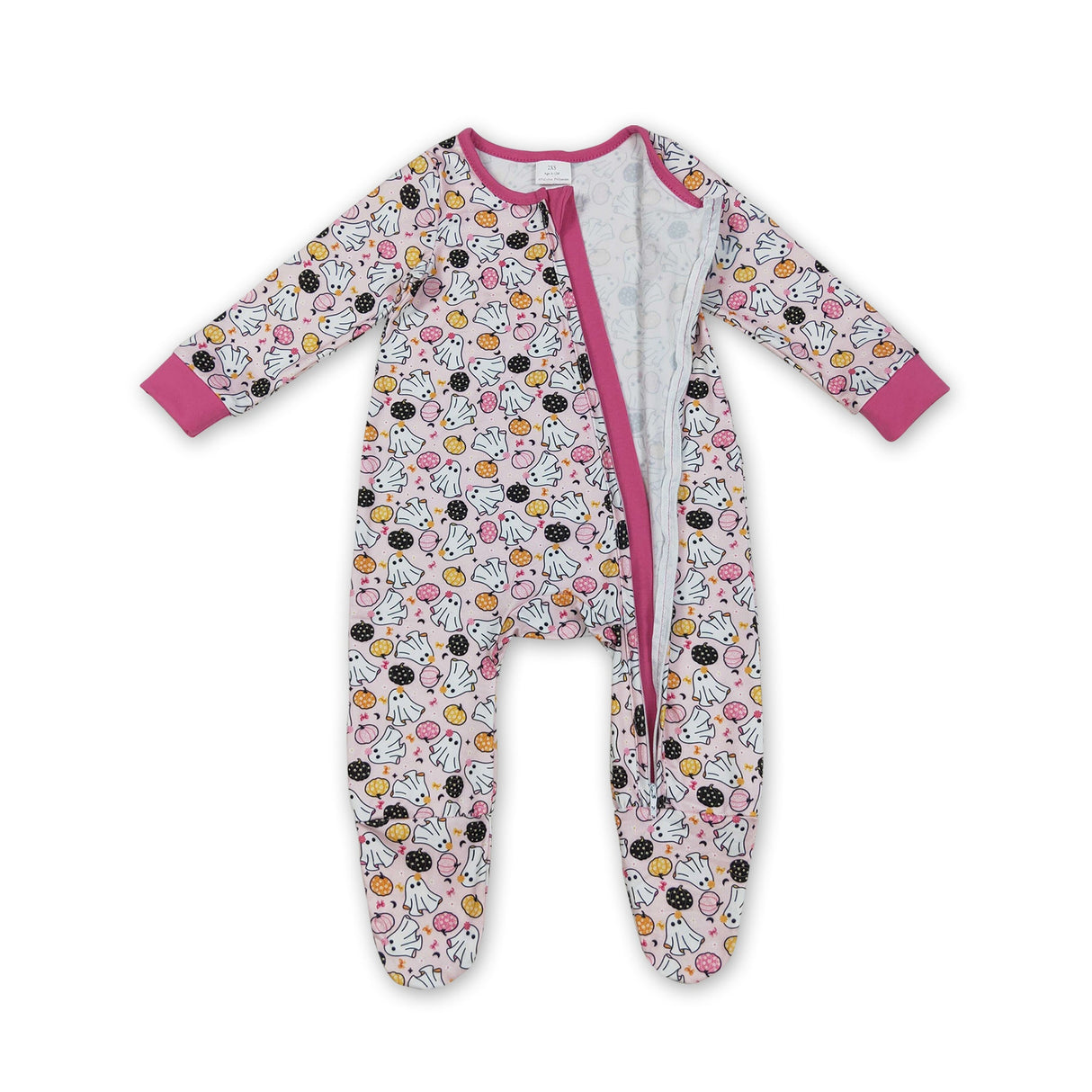 Pink ghost pumpkin baby girls Halloween zipper romper